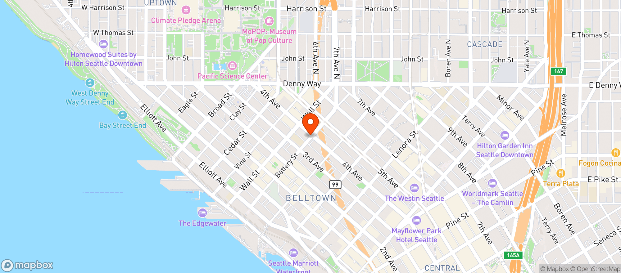 Map showing BevMo - Seattle - 4Th