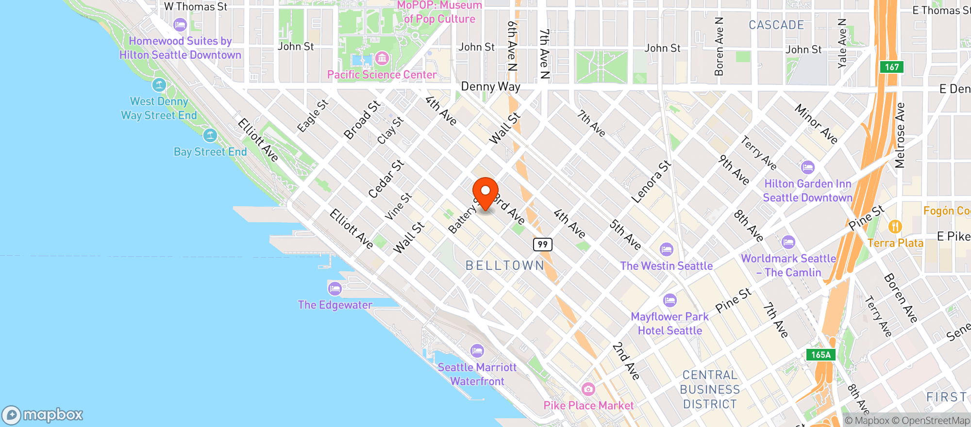 Map showing Screwdriver Bar - Seattle