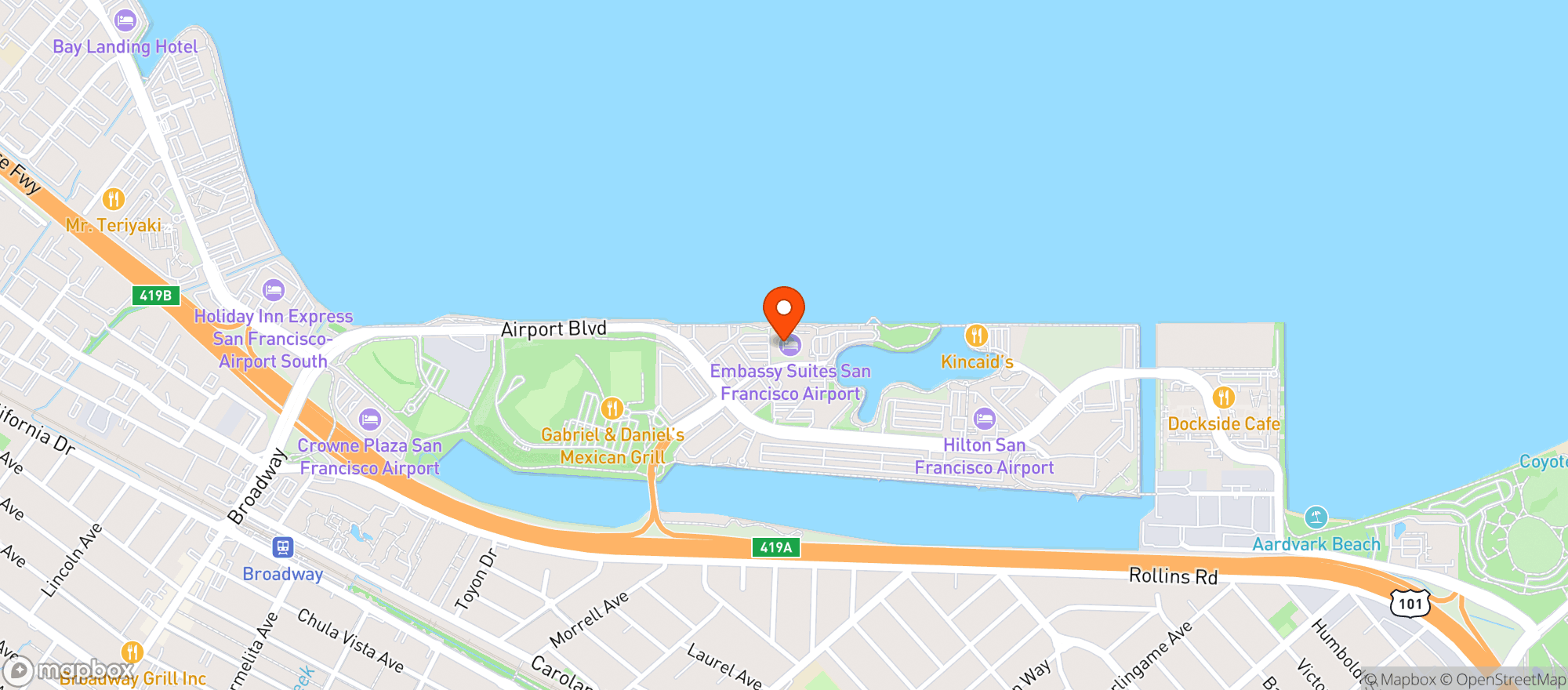 Map showing Embassy Suites #sfobg