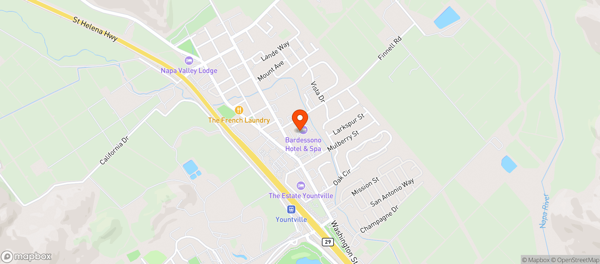 Map showing Bardessono Hotel & Spa