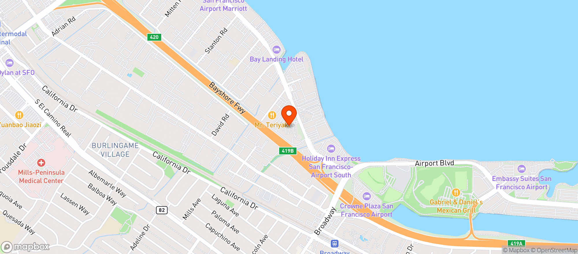 Map showing Hyatt Regency San Francisco Airport