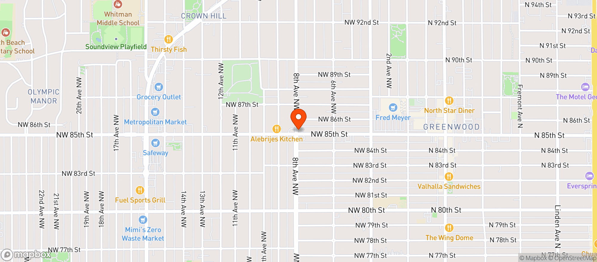 Map showing Chuck's Hop Shop Greenwood