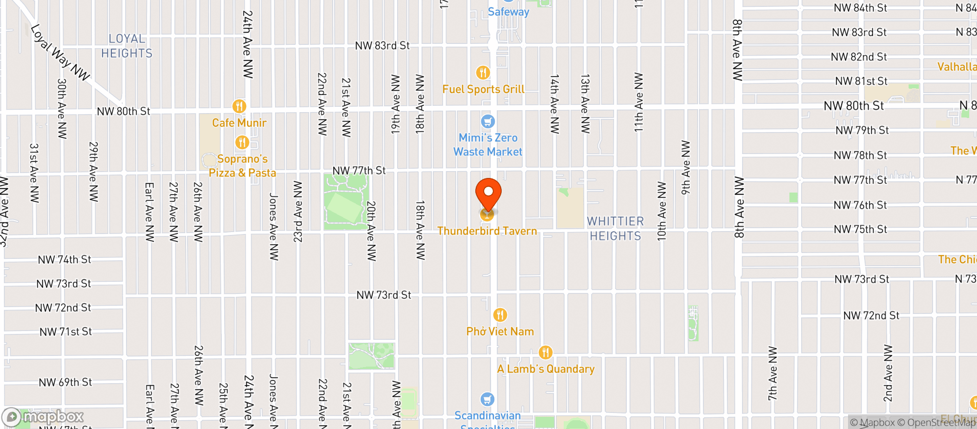 Map showing T Bird Tavern