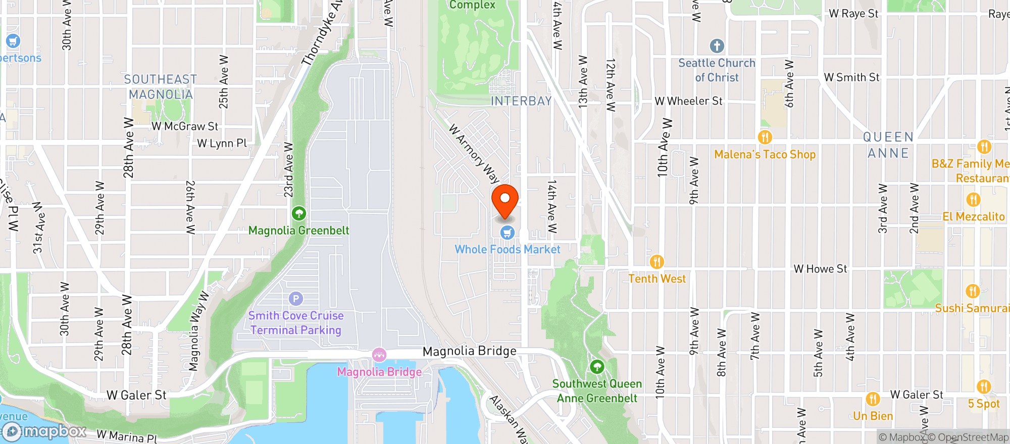 Map showing Whole Foods Market - Interbay