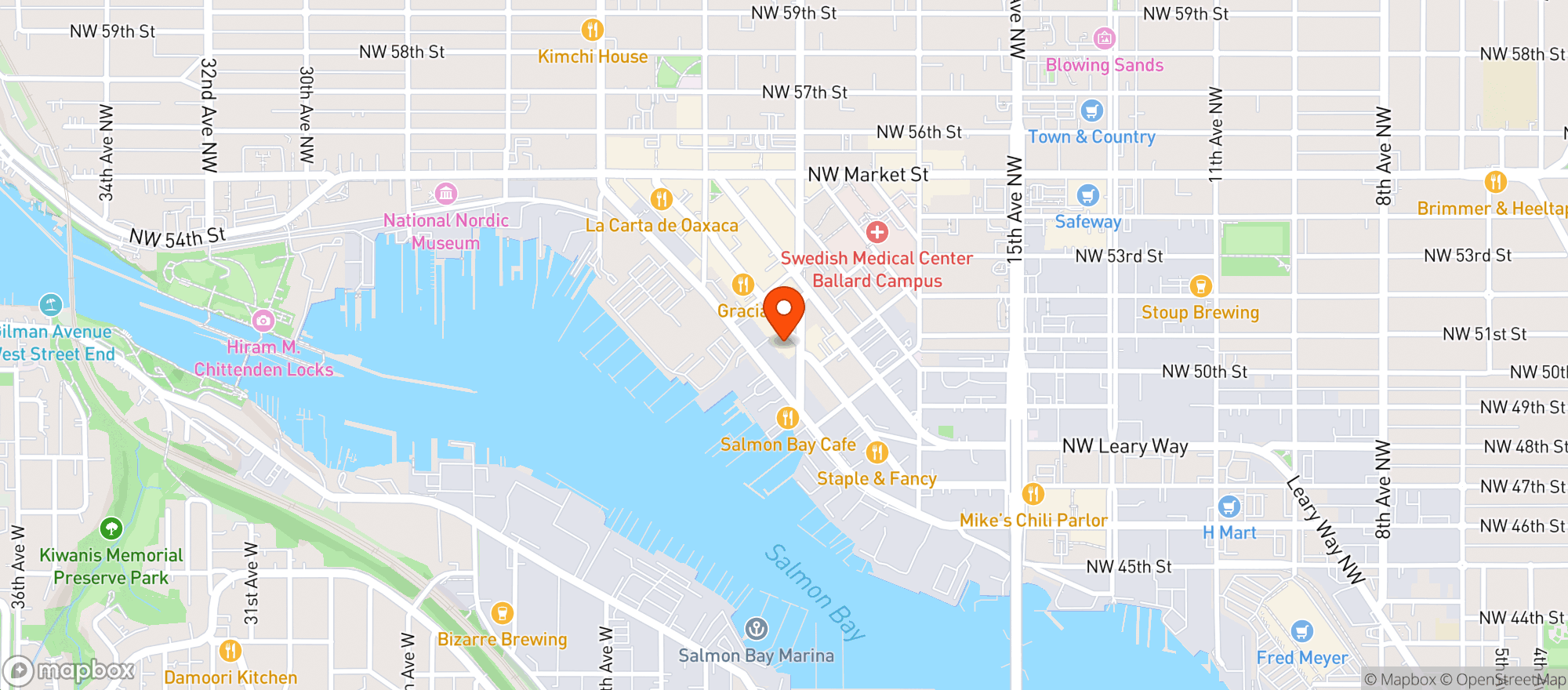 Map showing Ballard Pizza Company