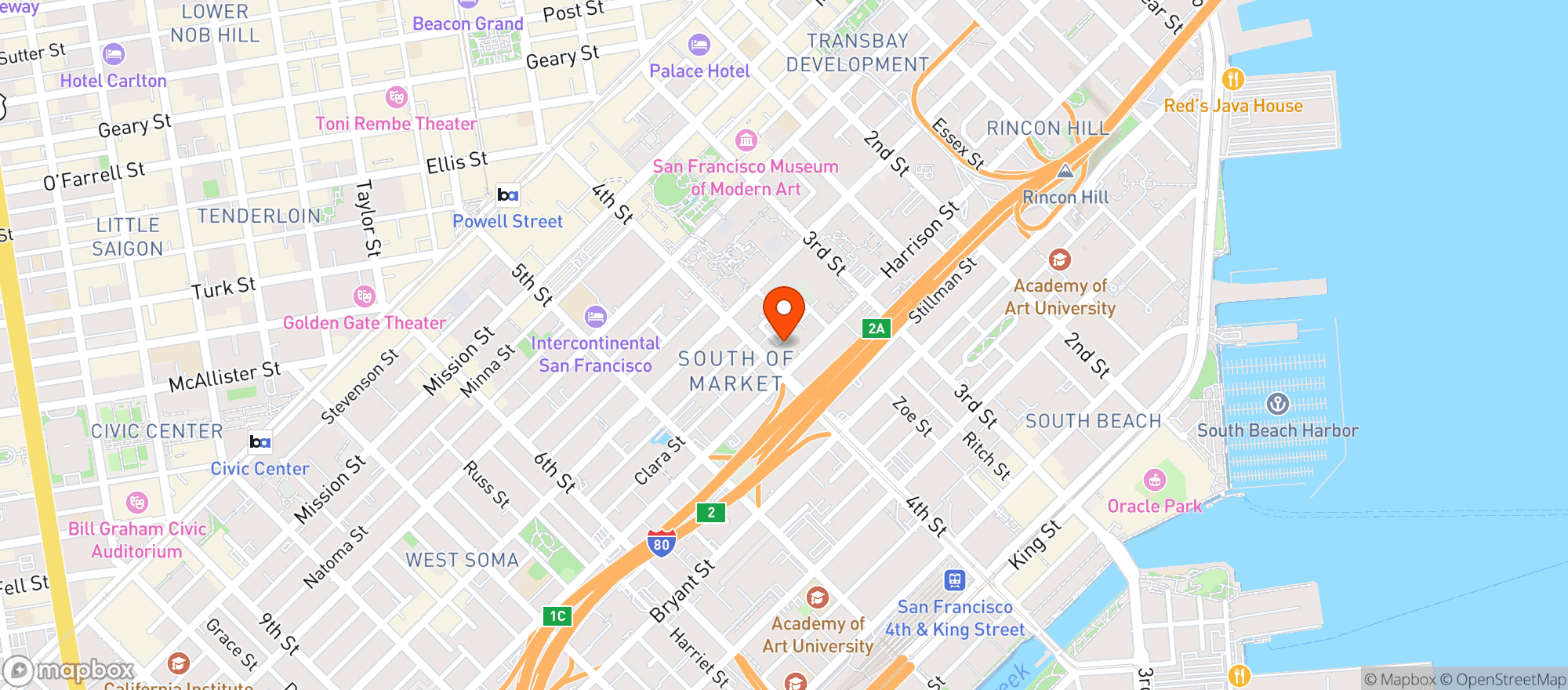 Map showing Whole Foods Market - SOMA