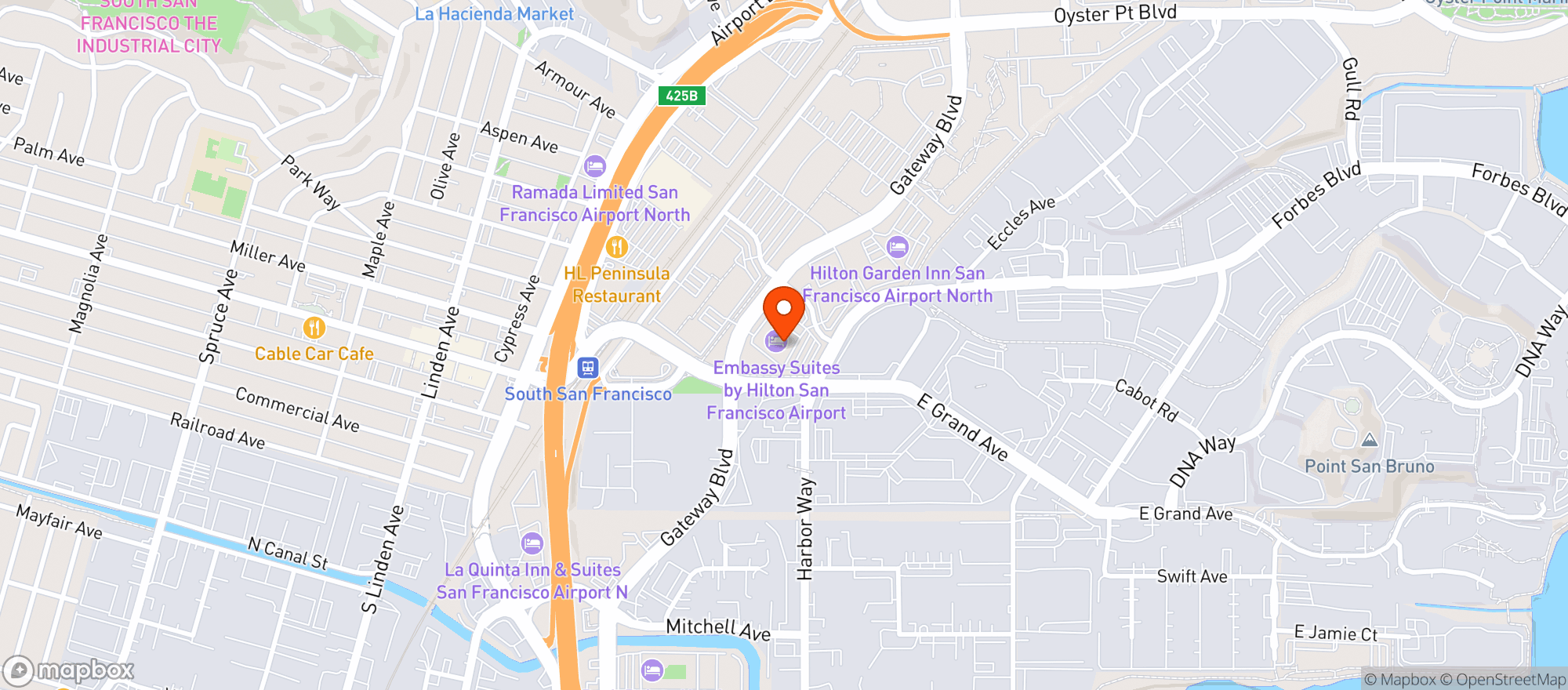 Map showing Embassy Suites #sfoso