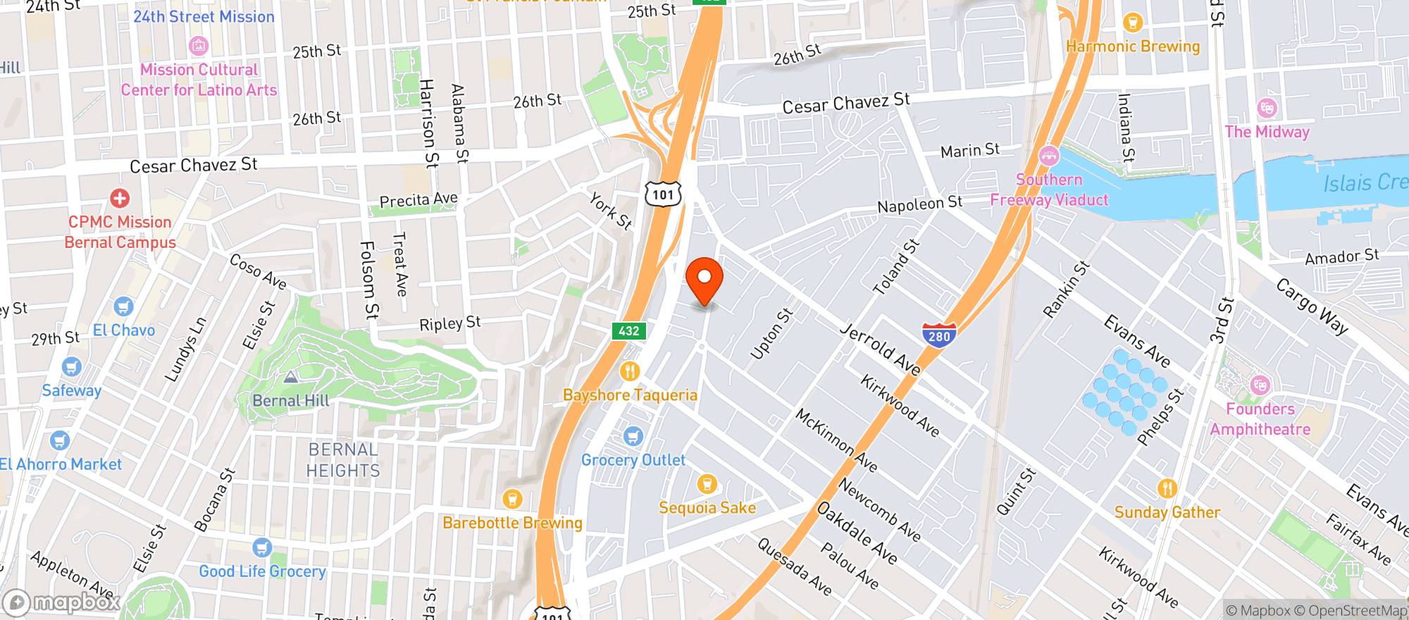 Map showing Bayshore-SF
