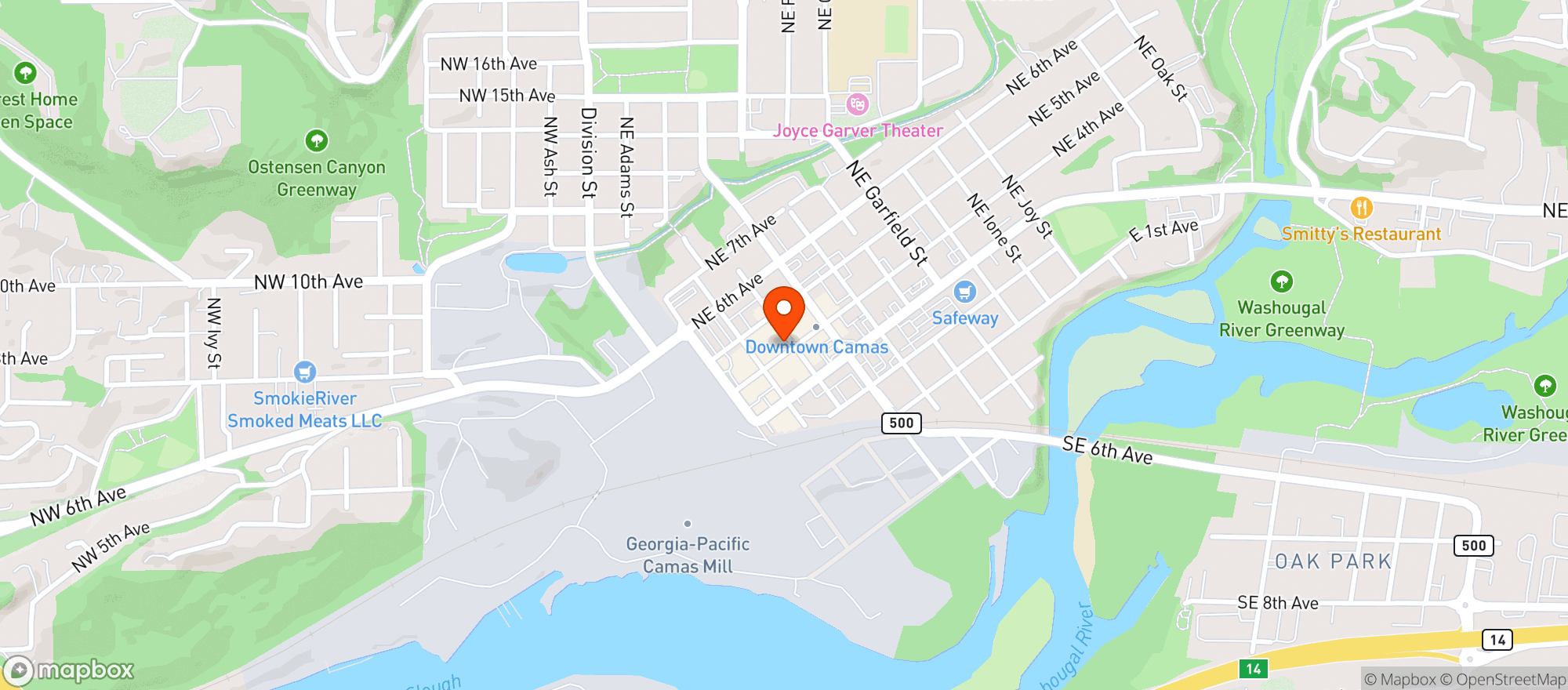 Map showing Caps N Taps Camas
