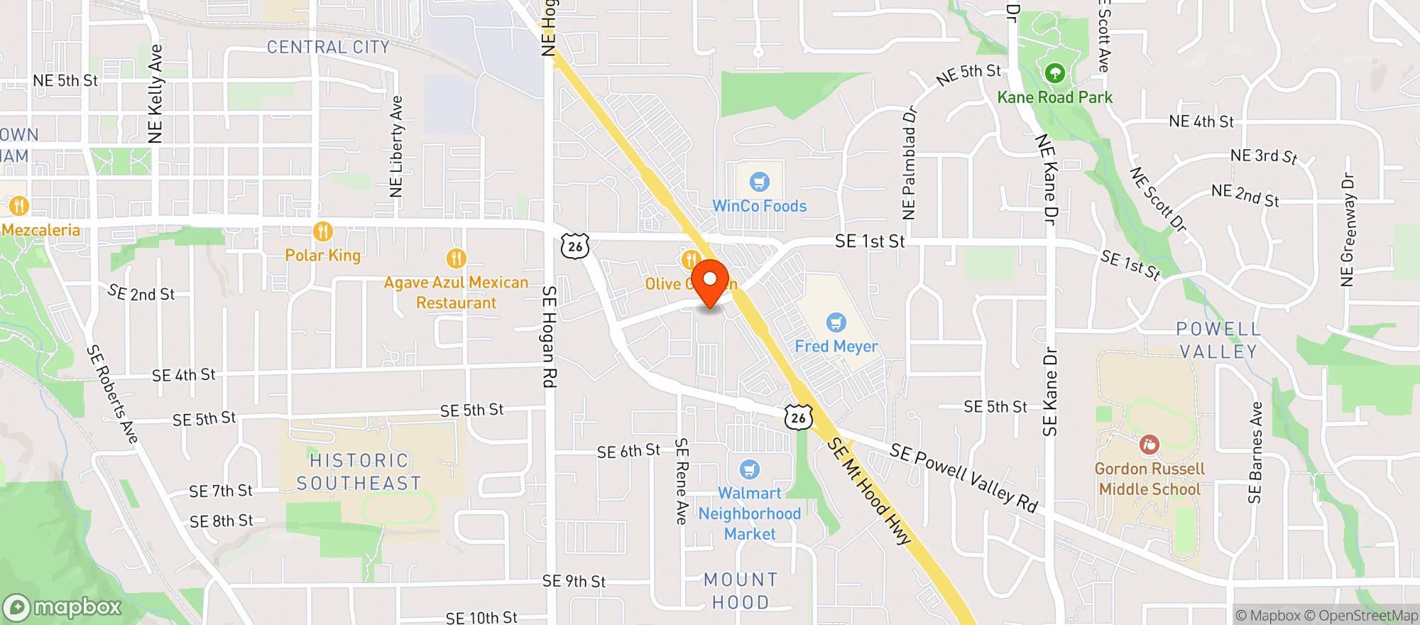 Map showing Mount Hood Lanes