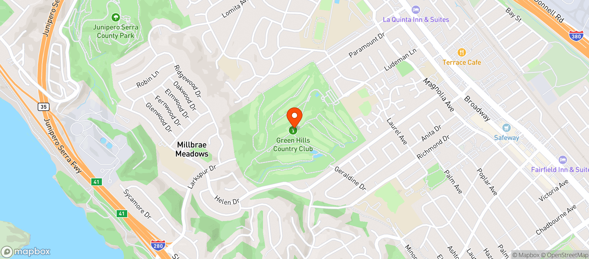 Map showing Green Hills Country Club