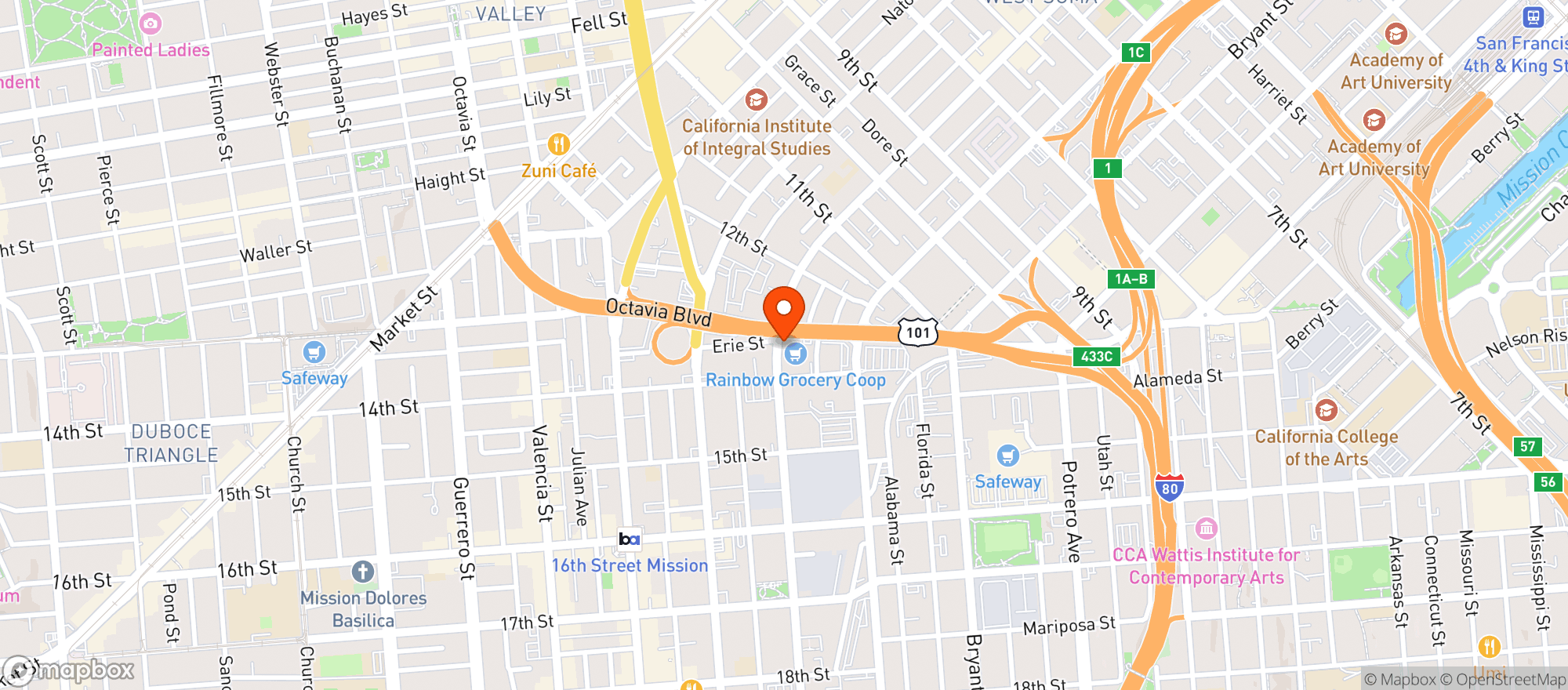 Map showing Rainbow Grocery Coop