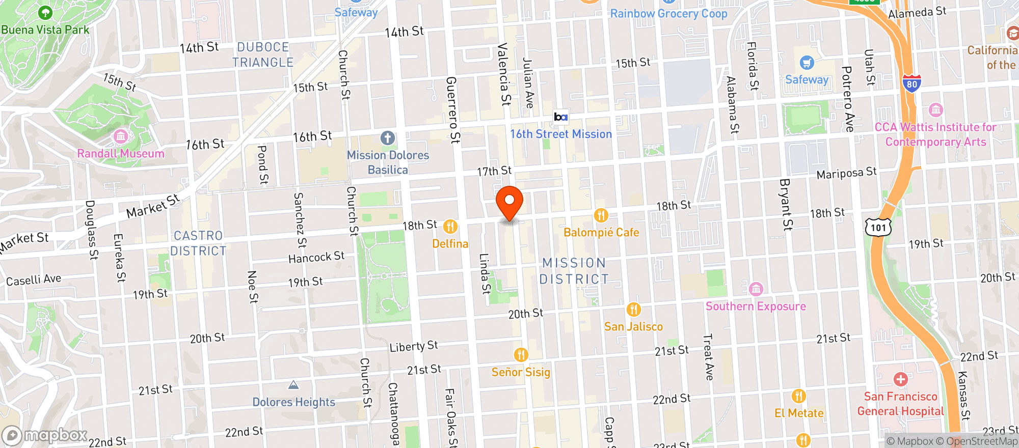 Map showing Yellow Moto Pizzeria