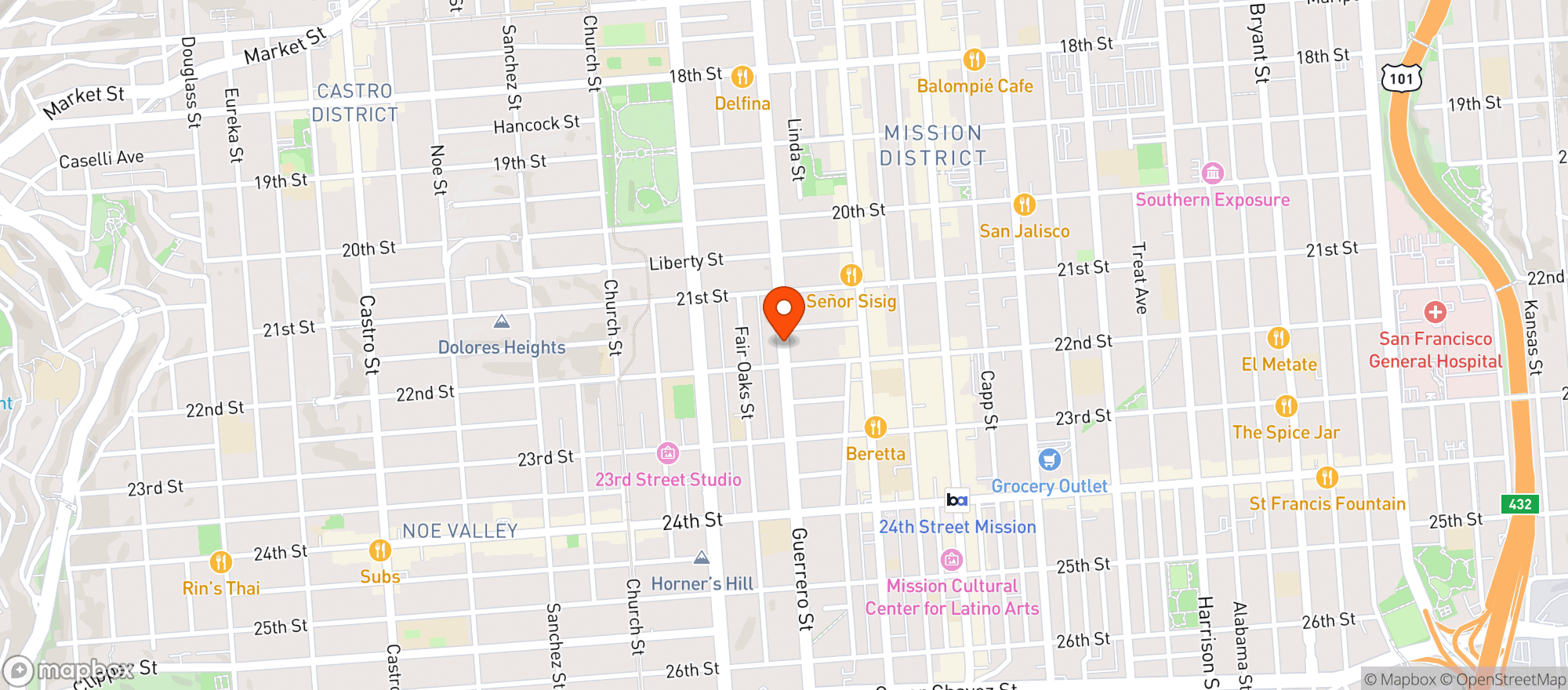 Map showing Guerrero Hill Market - San Francisco