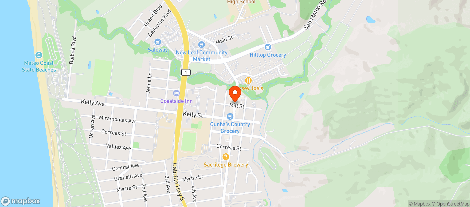 Map showing Half Moon Bay Wine & Cheese