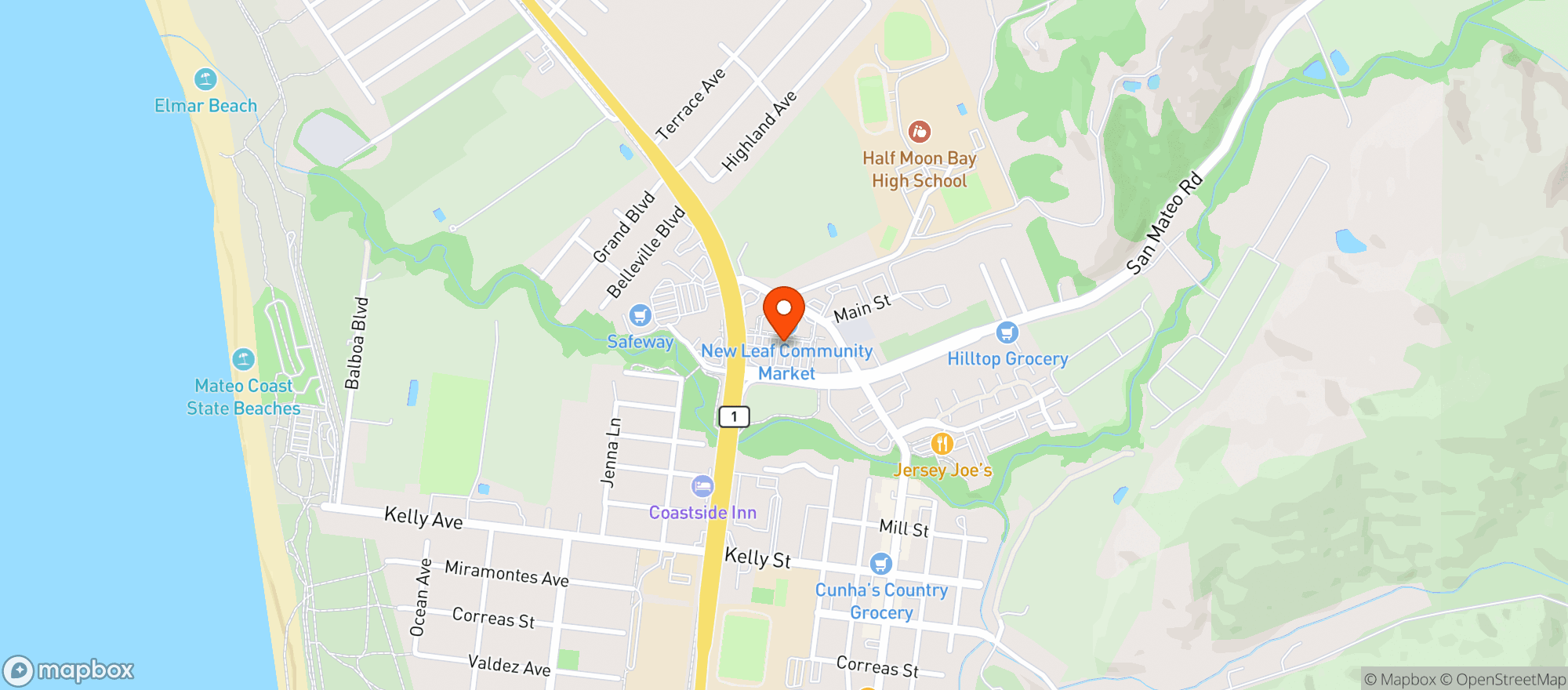 Map showing New Leaf Community Market - Half Moon Bay - 00100027340