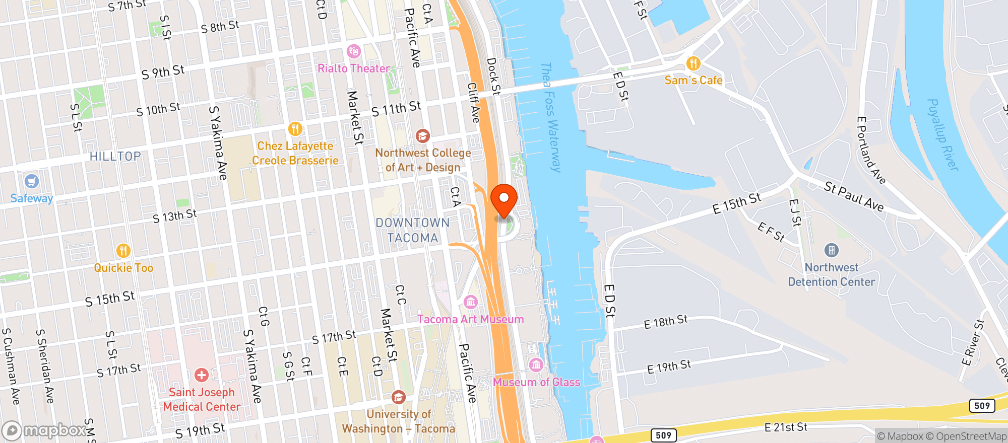 Map showing The Fish Peddler Restaurant