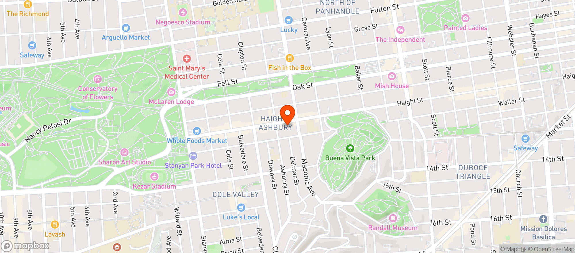 Map showing Mary’s on Haight