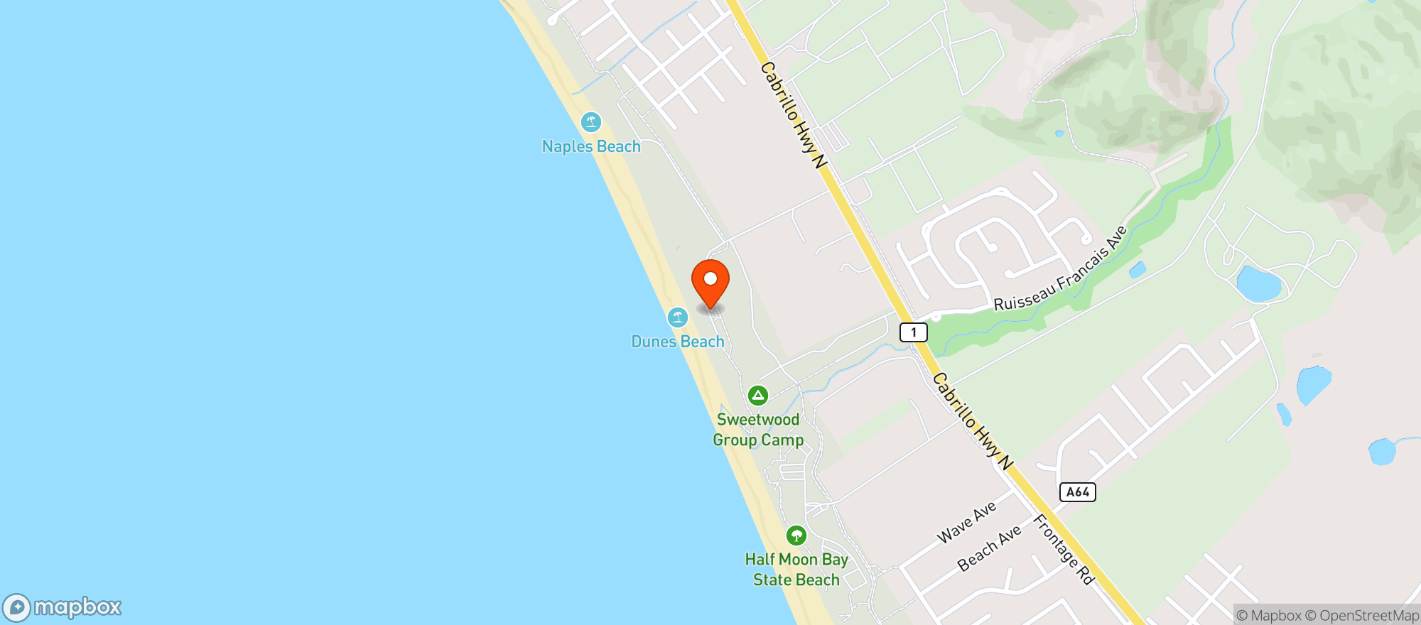 Map showing Dunes Beach