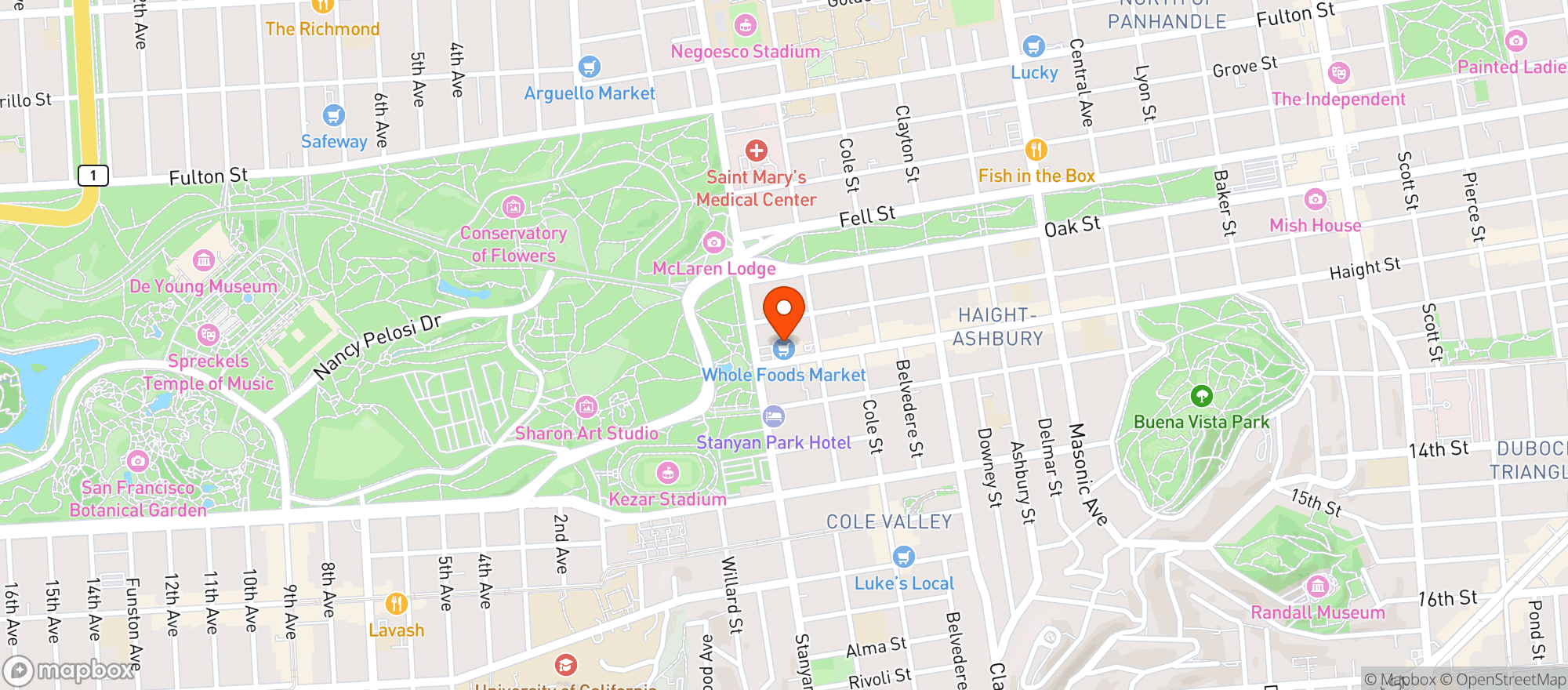 Map showing Whole Foods Market (Haight)