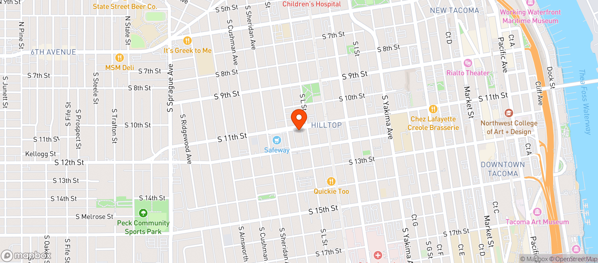 Map showing Bar Rosa Tacoma