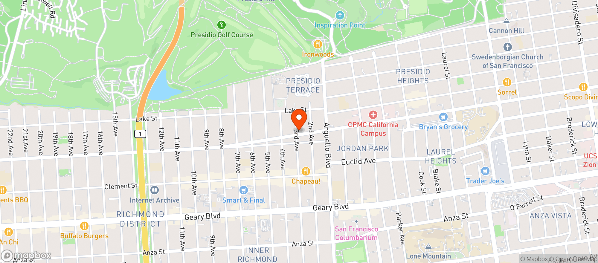 Map showing 3rd Ave Market SF
