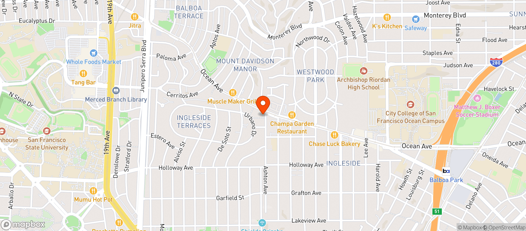 Map showing Yoga Flow Ocean Ave