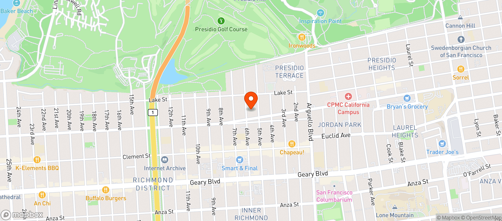 Map showing Park Presidio Liquors