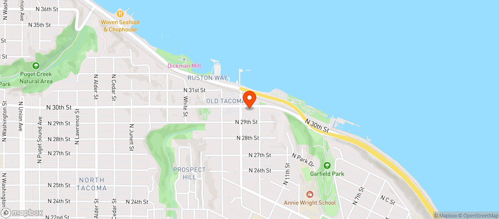 Map showing Tacoma Wine Merchants