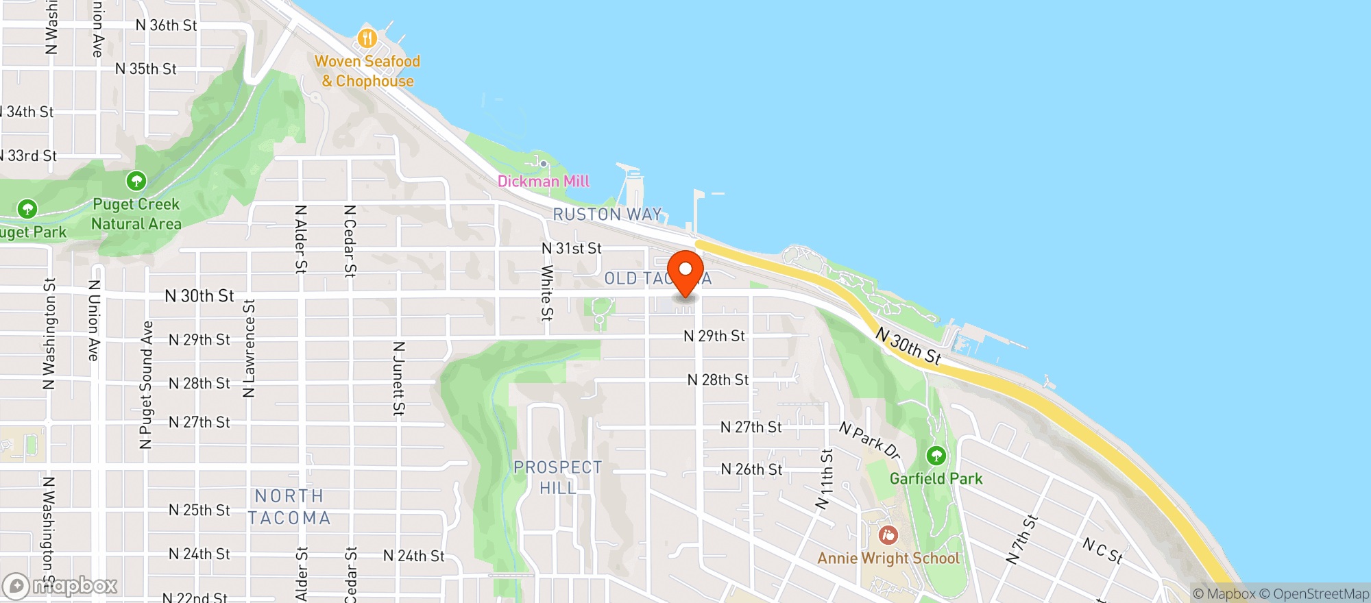 Map showing Bordeaux Wine Bar Tacoma