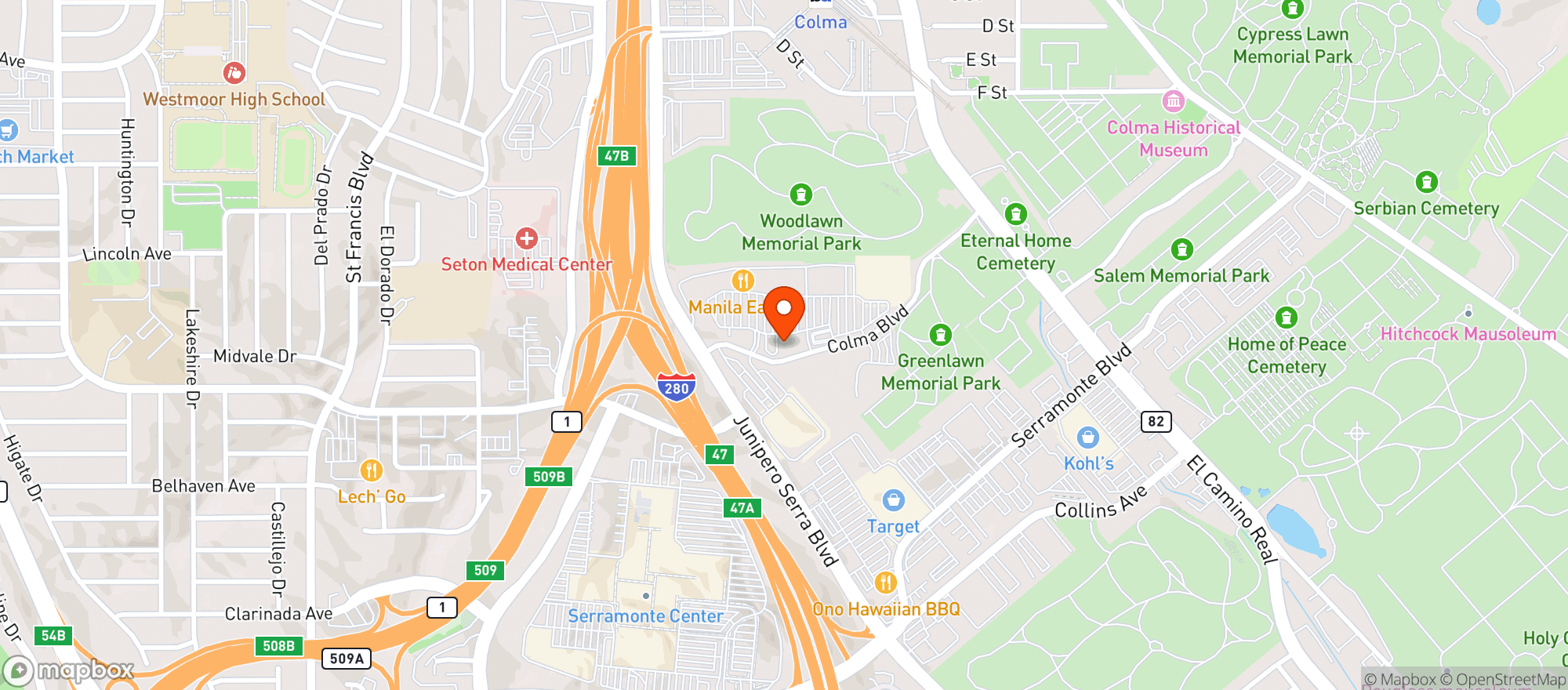 Map showing Vitamin Shoppe - Colma