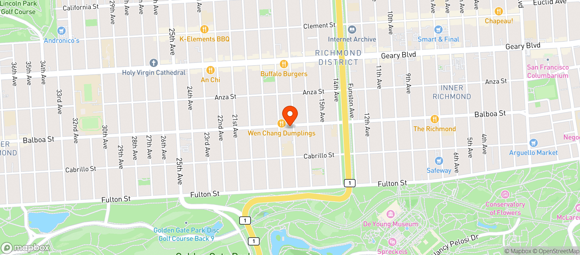 Map showing SEVENTEENTH & BALBOA MARKET