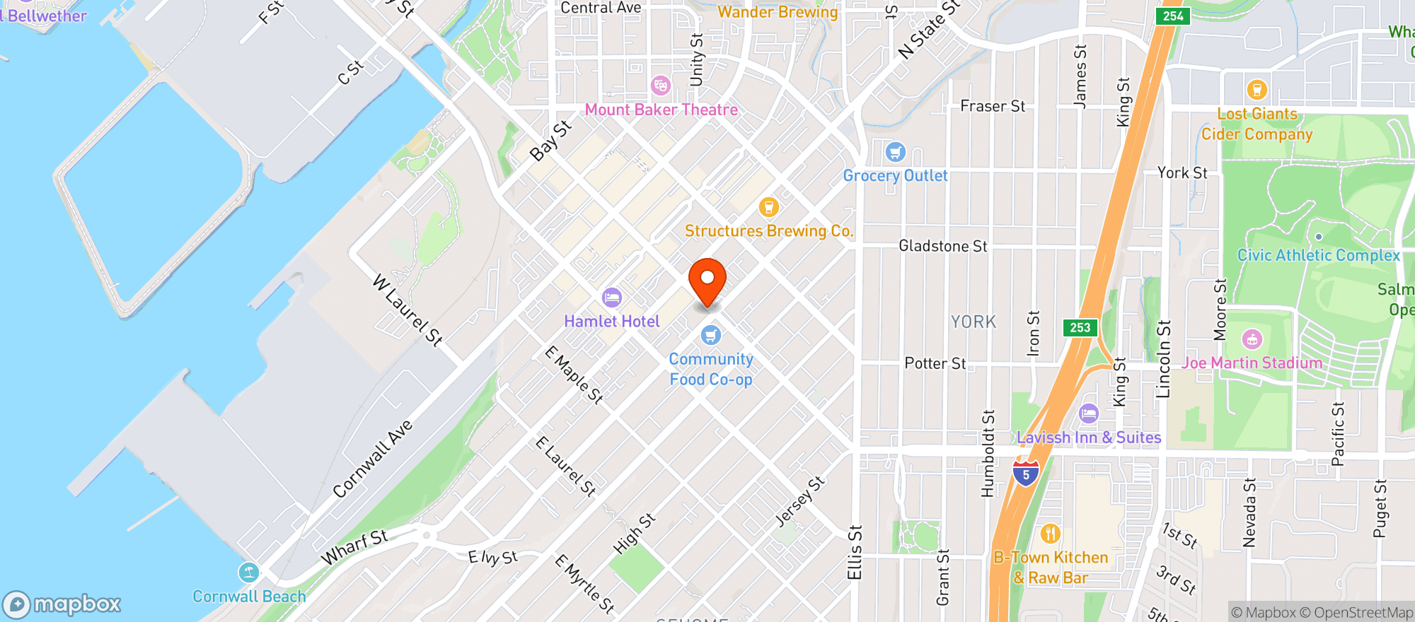 Map showing Community Food Co-Op - Bellingham