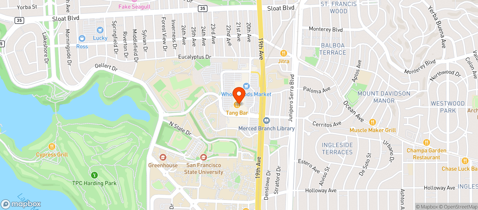 Map showing Whole Foods Market (Stonestown)