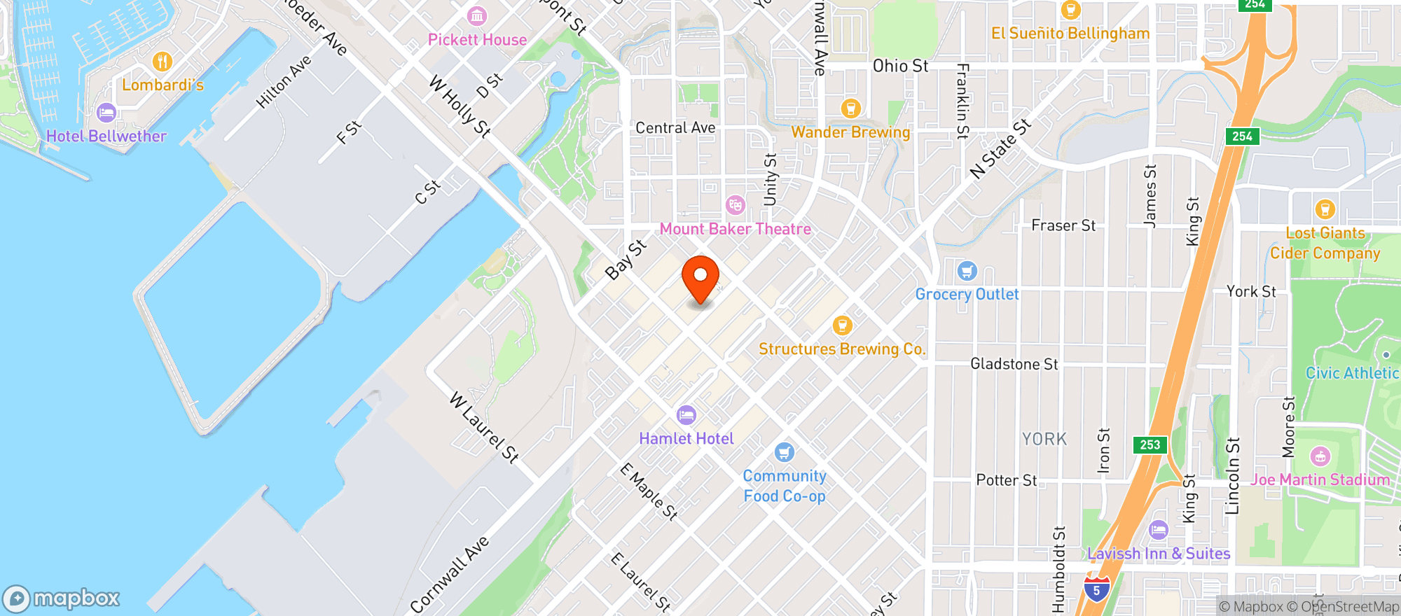Map showing Chuckanut Bay Distillery