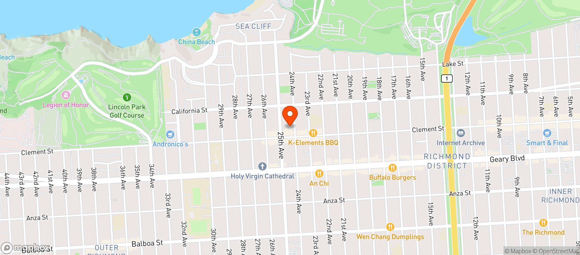 Map showing 25th & Clement Produce Mkt