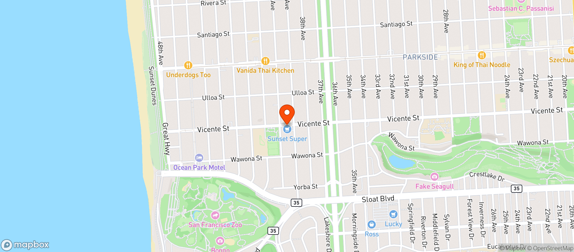 Map showing Sunset Market
