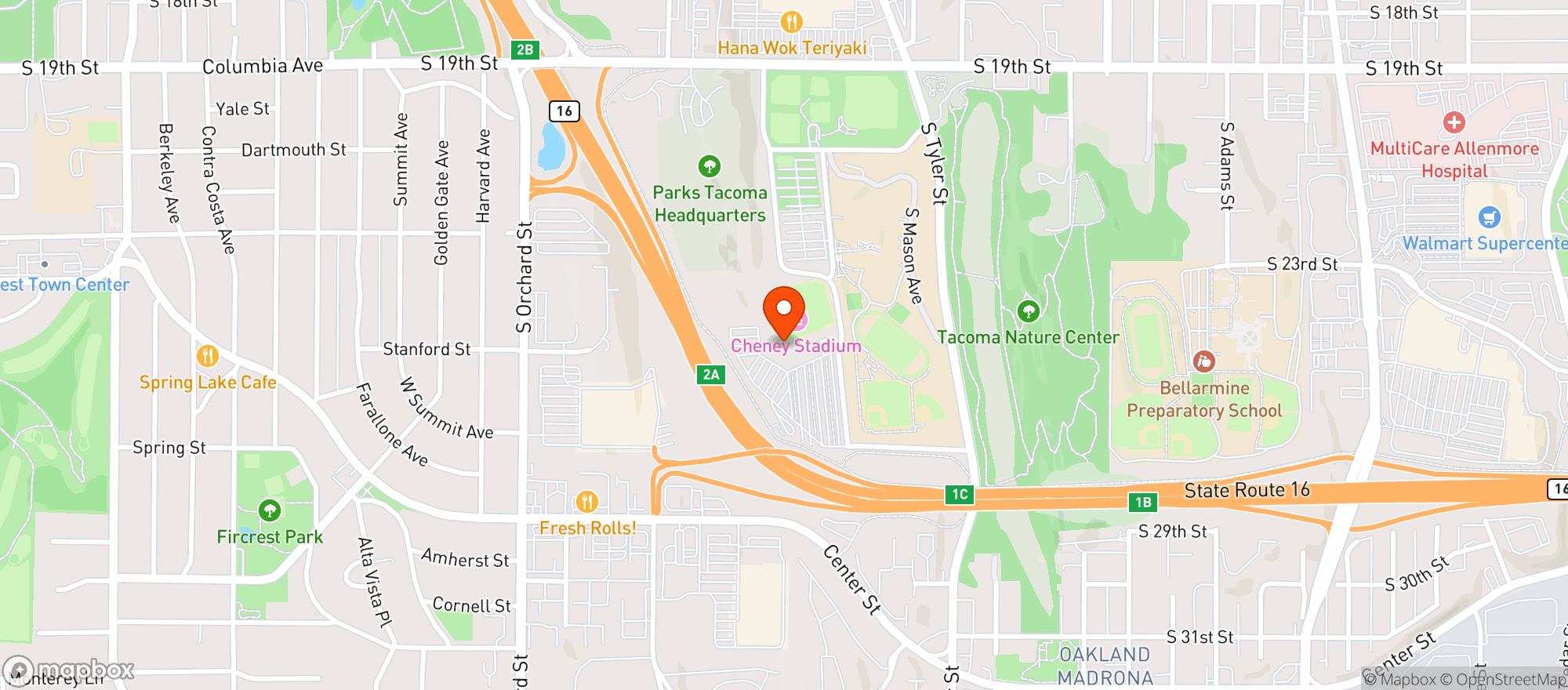 Map showing Cheney Stadium