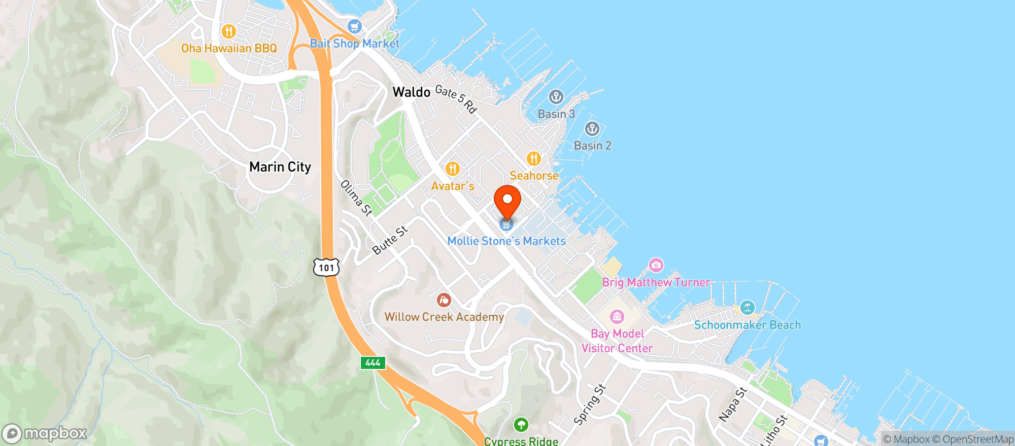 Map showing Mollie Stone's Markets - Mollie Stones Markets (Sausalito) - 00808001