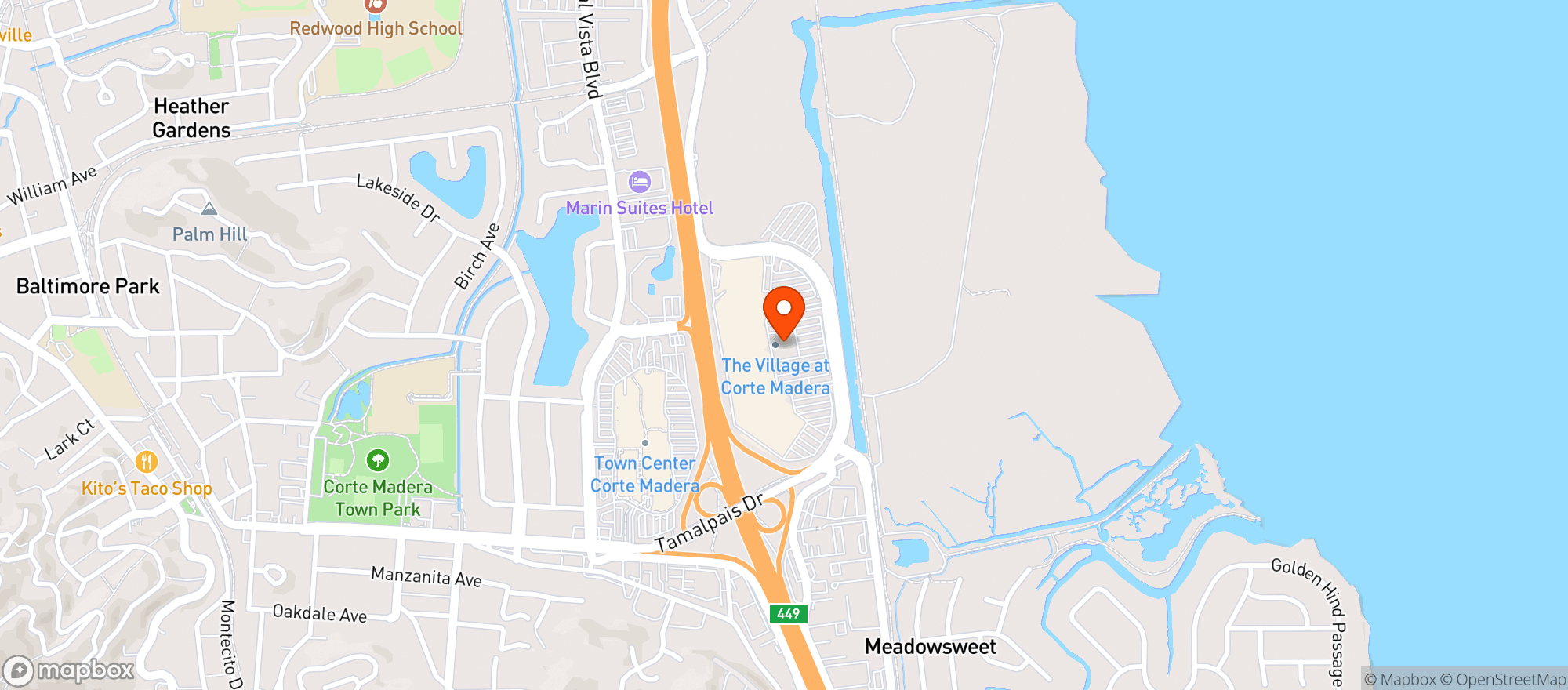 Map showing RH Rooftop Restaurant Marin