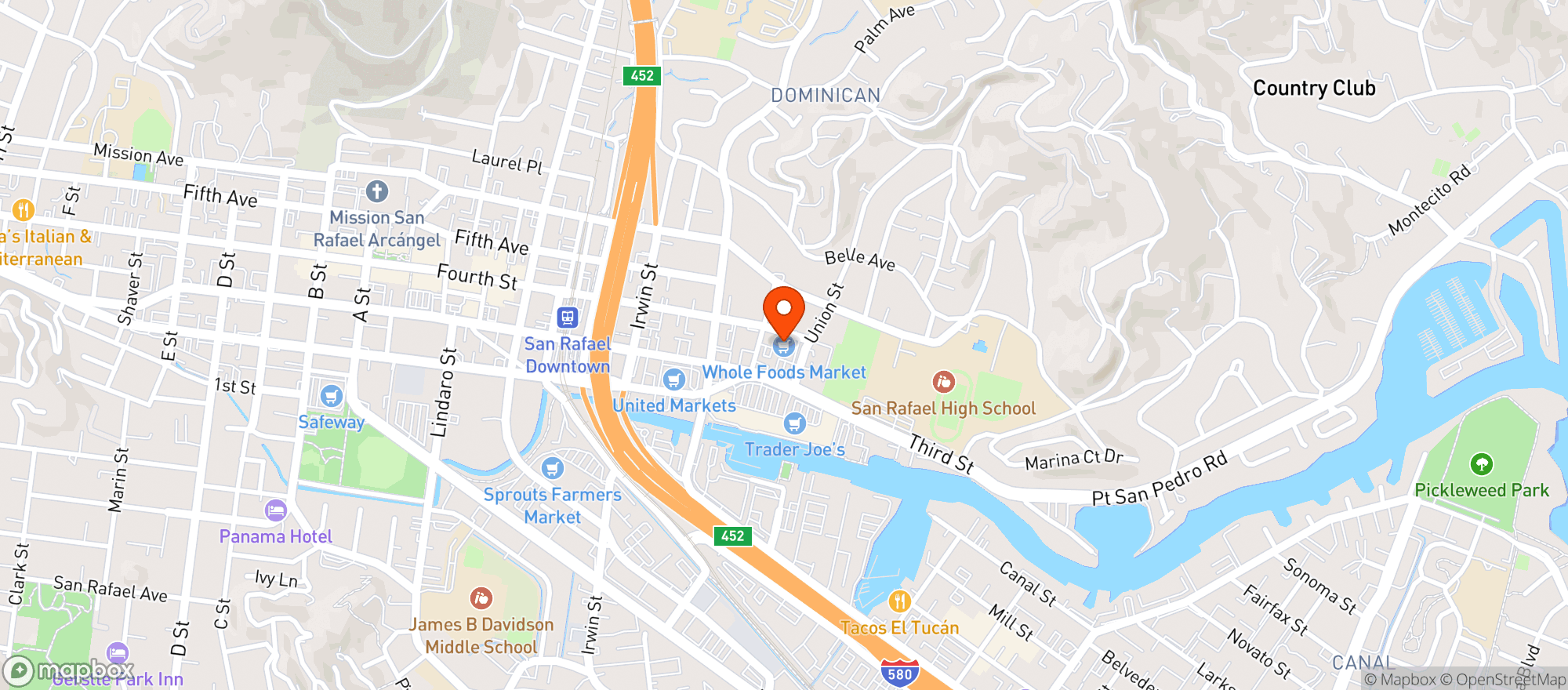 Map showing Whole Foods Market - San Rafael