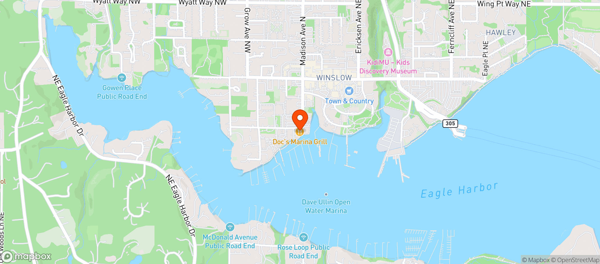 Map showing Docs Marina Grill