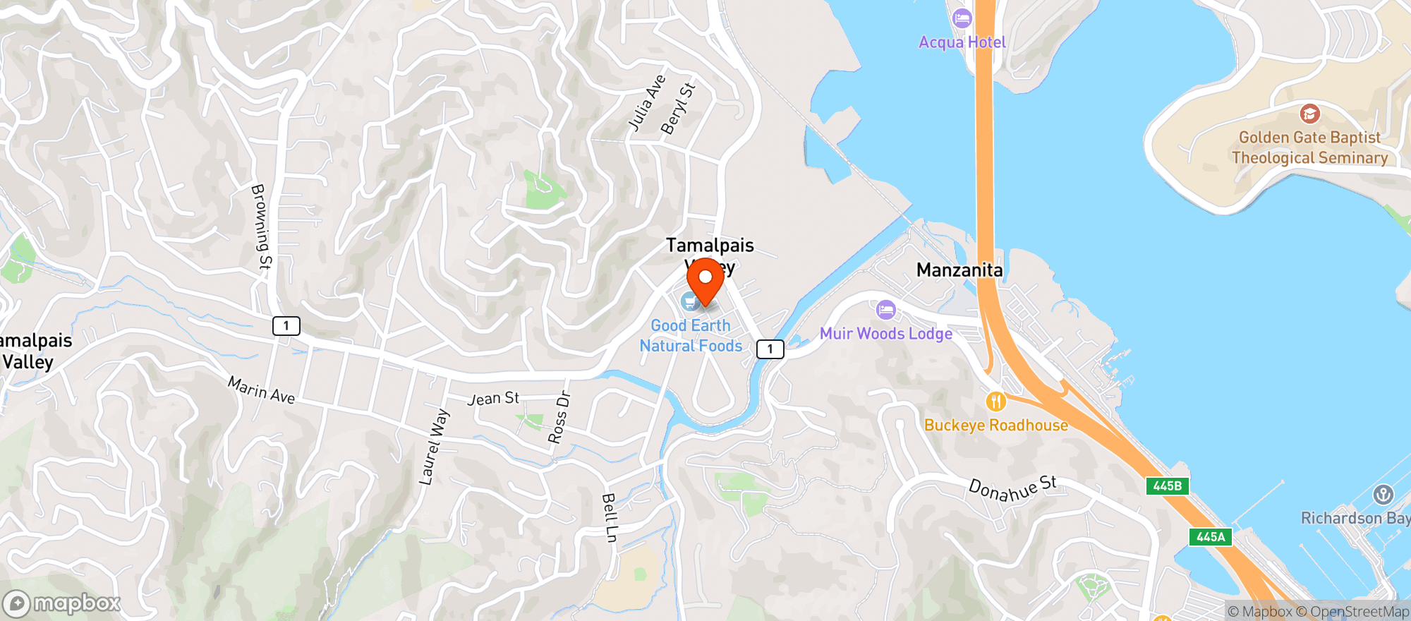 Map showing Good Earth Natural Foods (Mill Valley)