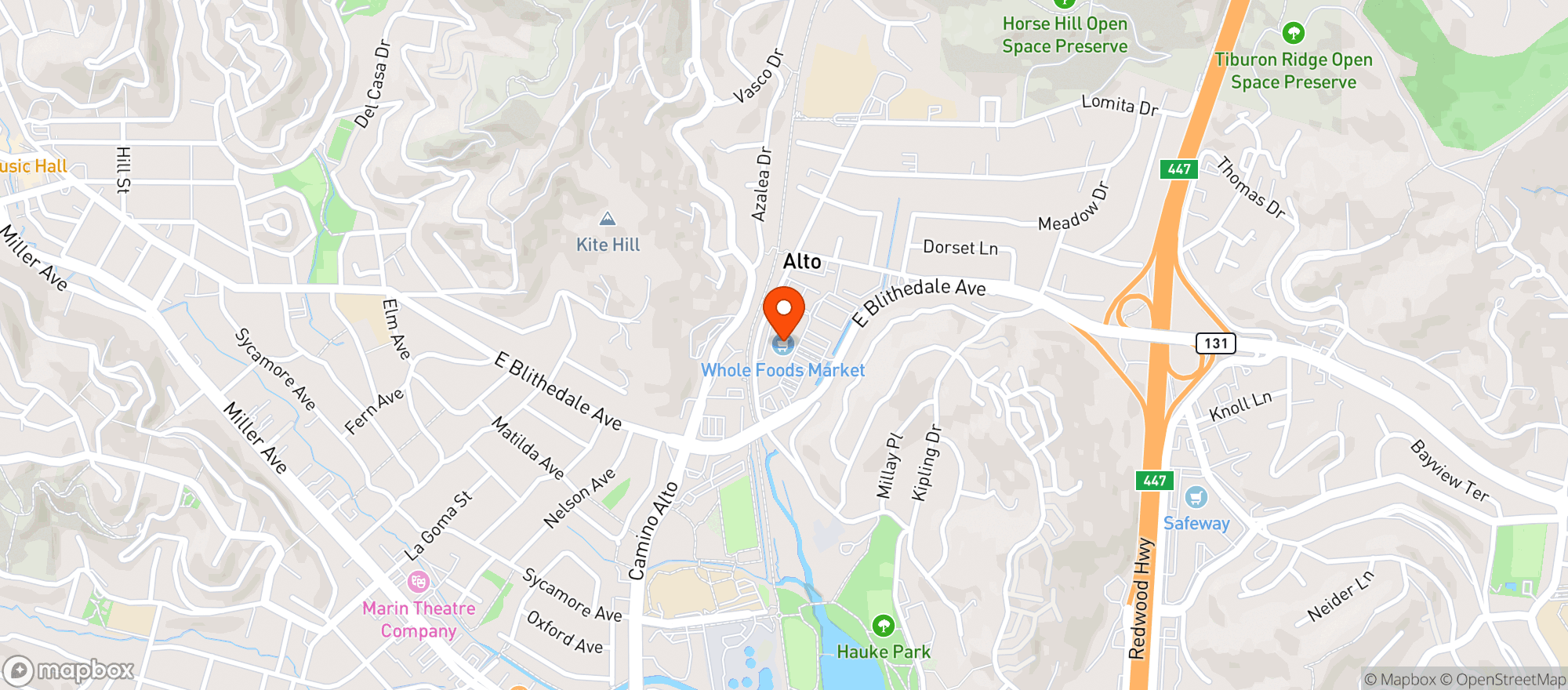 Map showing Whole Foods Market - Blithedale