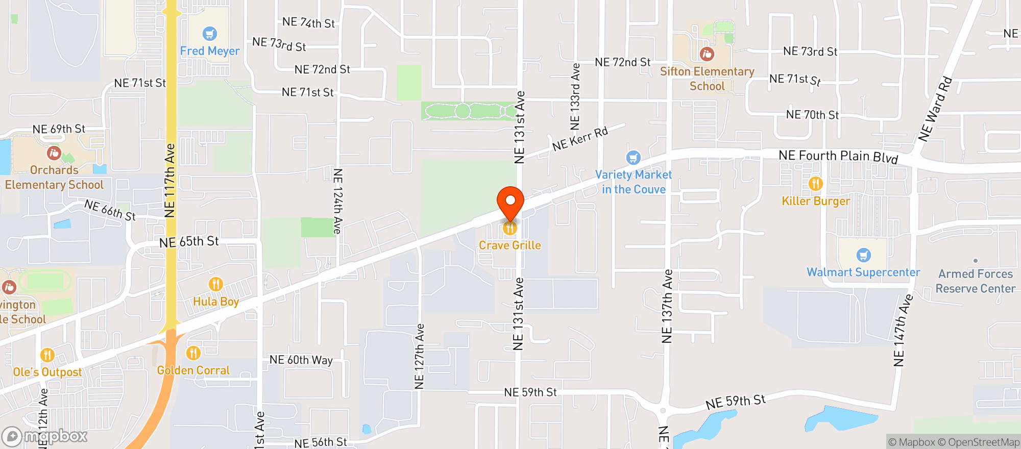 Map showing Crave Grille