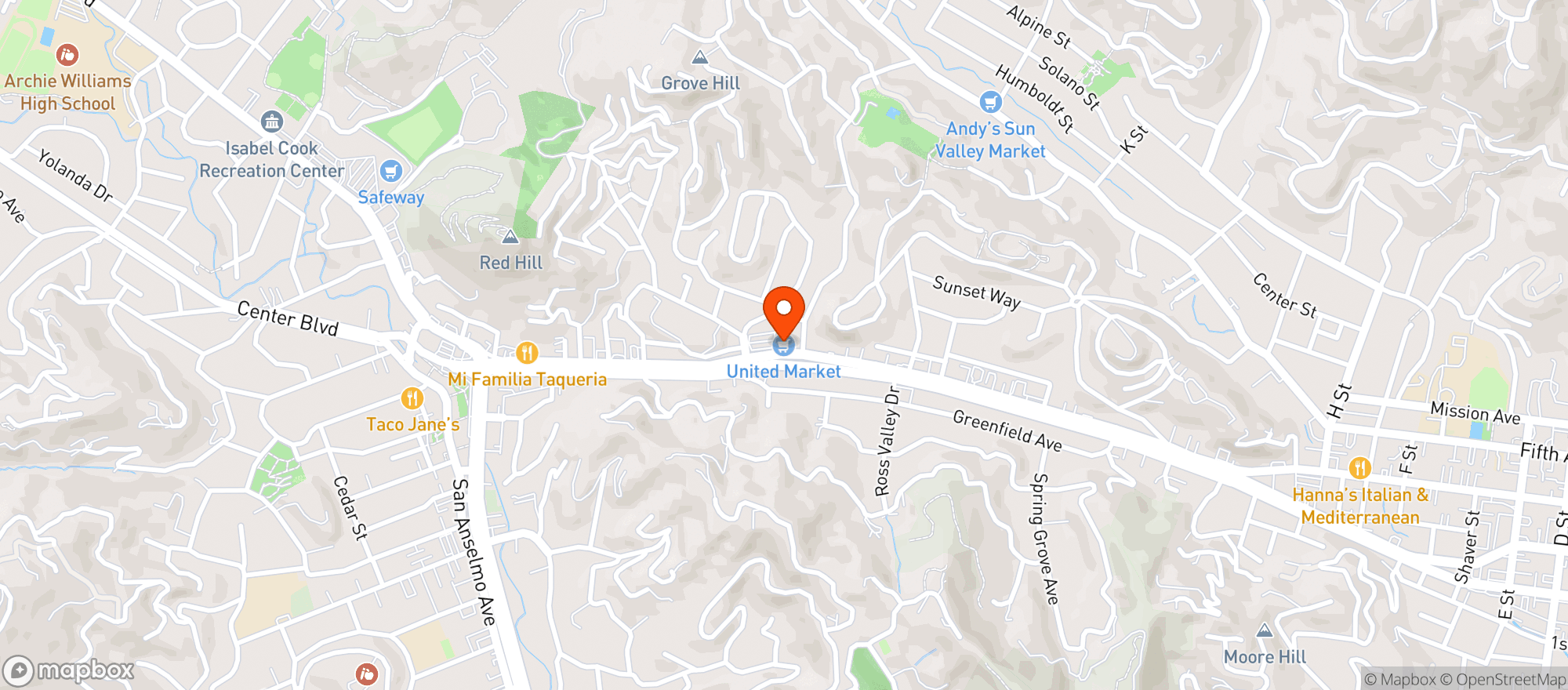 Map showing UNITED MARKETS (SAN ANSELMO)