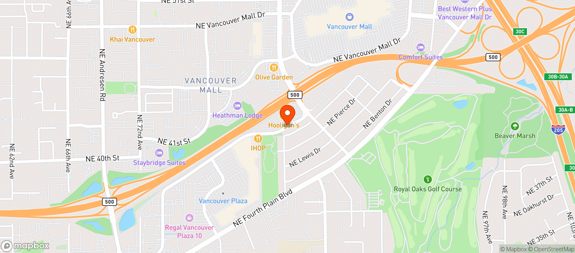 Map showing Hooligans Sports Bar And Grill