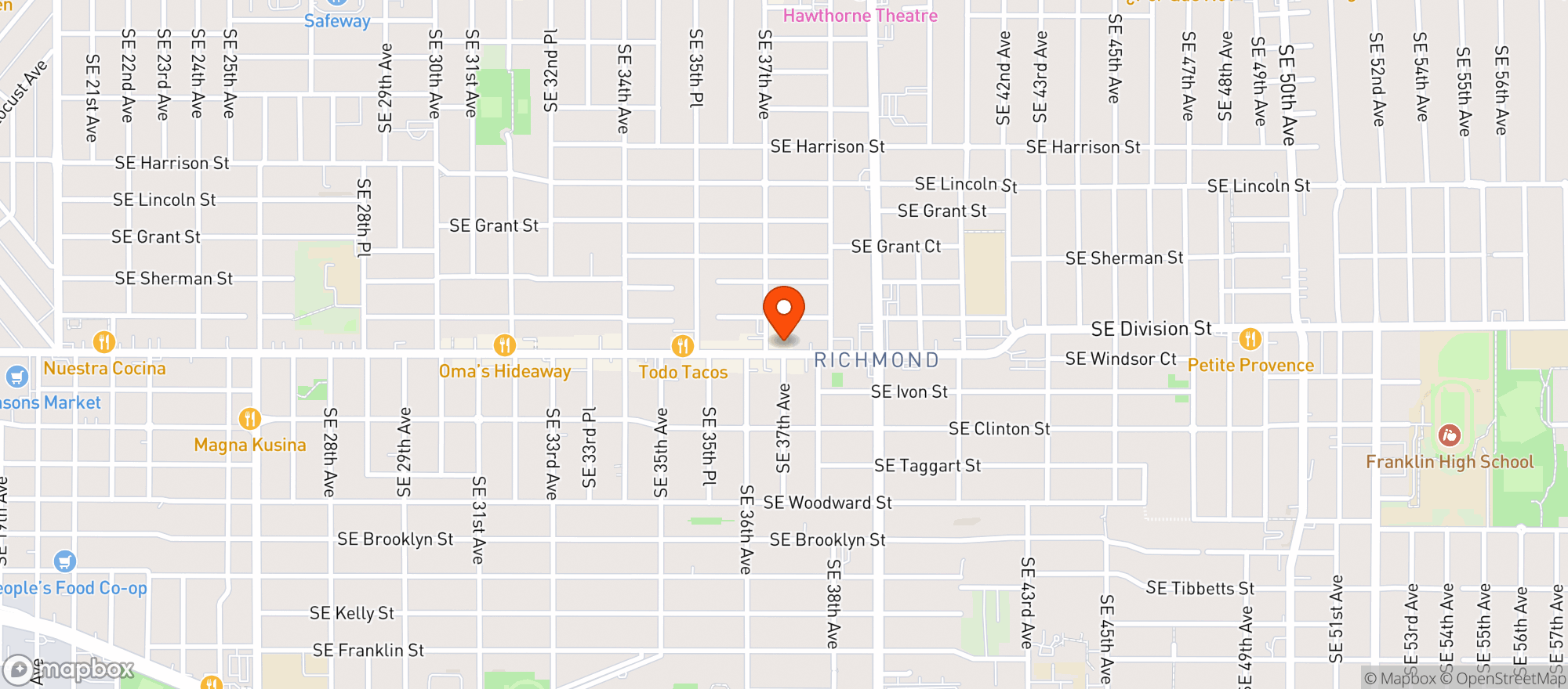 Map showing Harlow Cafe + Juice Bar