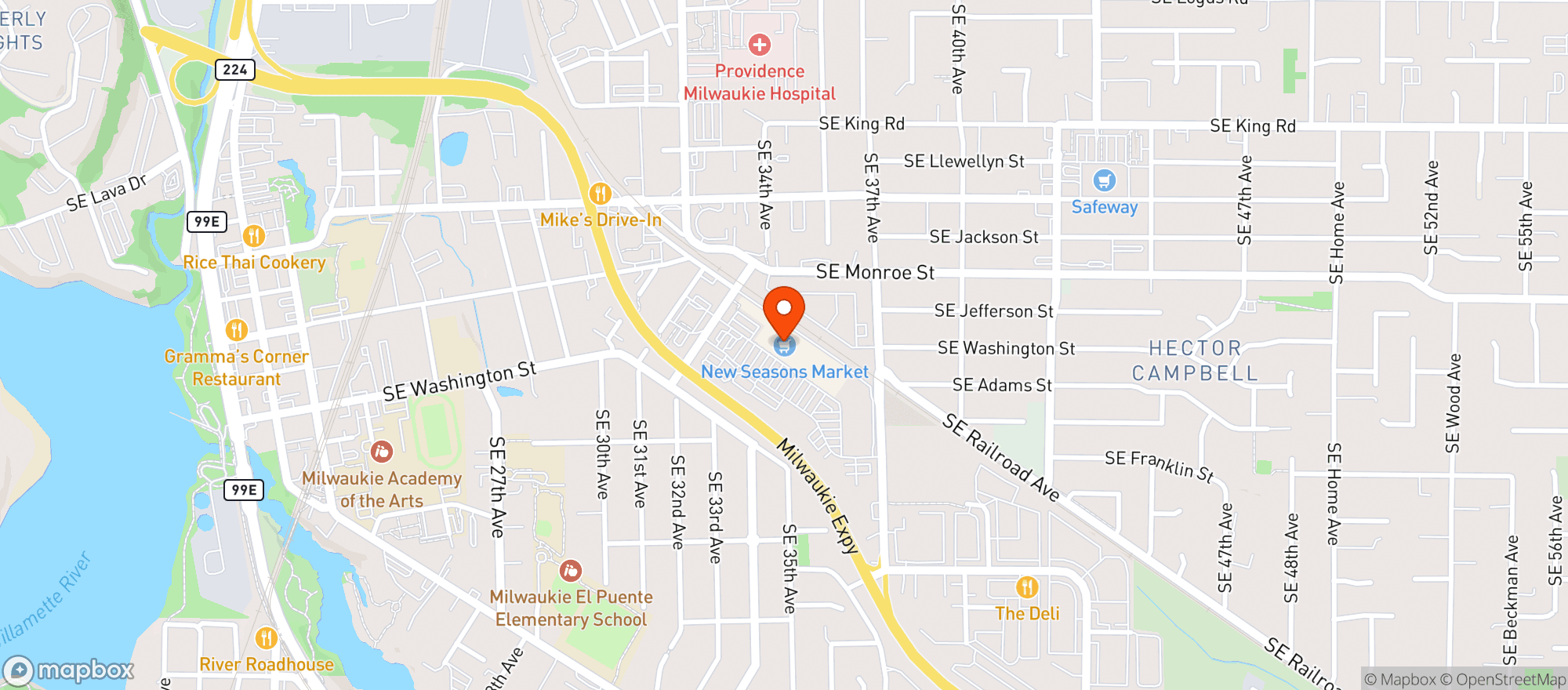 Map showing New Seasons - Milwaukie