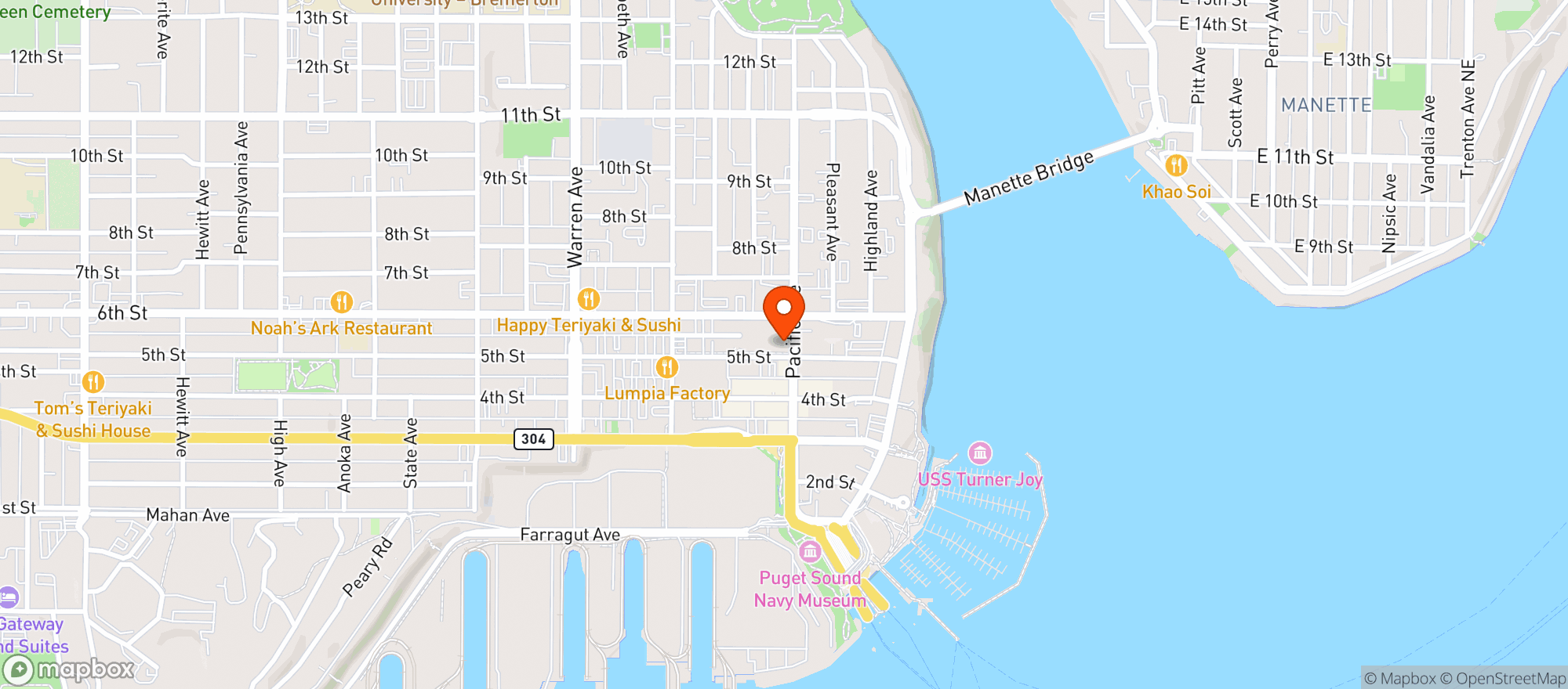 Map showing ASHLEY's PUB (A) - Bremerton